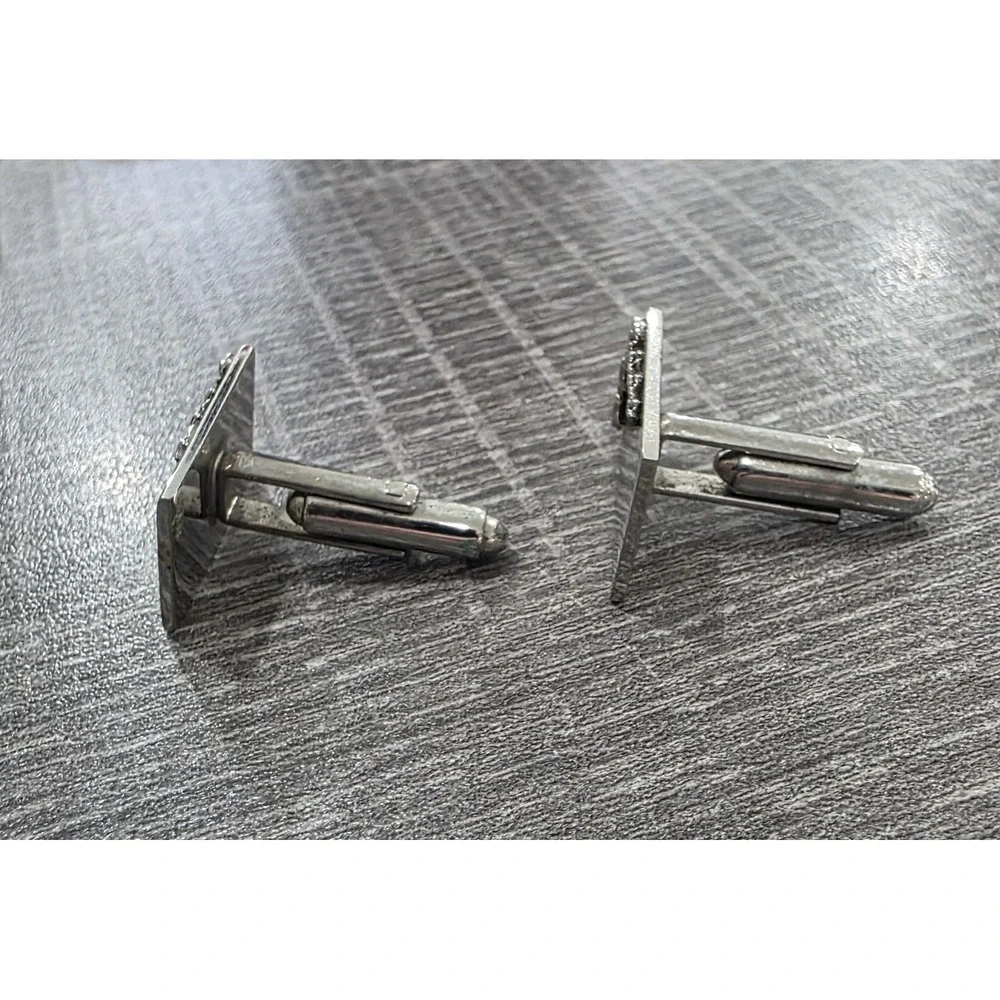 Mid Century 1960's Vintage Silver Cuff Links - Corner Picture Frame Vine Chrome
